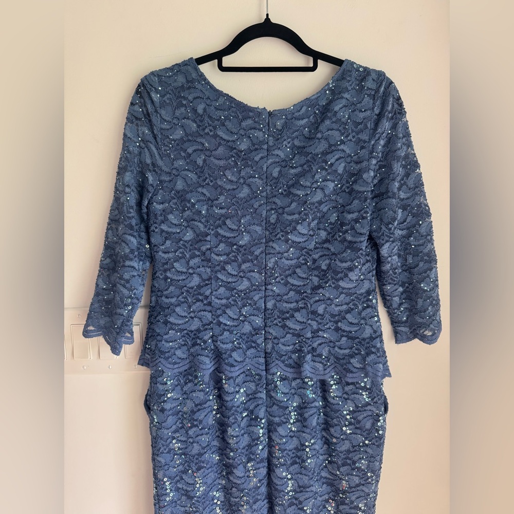 ALEX EVENINGS Periwinkle Sequin Scalloped Lace 3/4 Sleeve Mock Dress 6 US - Picture 12 of 14